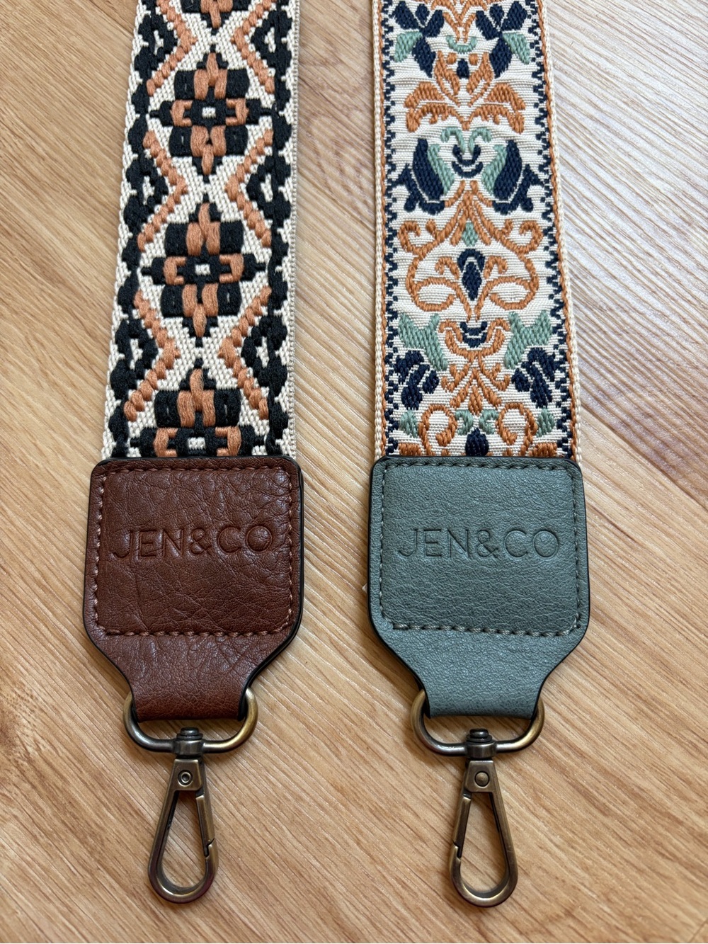 Jen & Co. Two Patterned Canvas Crossbody Bag Straps Black Brown Green Bundle Lot